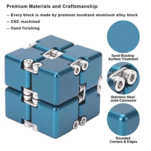 Lifidea Aluminum Alloy Metal Infinity Cube Fidget Cube (6 Colors) Handheld Fidget Toy Desk Toy with Cool Case Infinity Magic Cube Relieve Stress Anxiety ADHD OCD for Kids and Adults (Blue) - Image 2