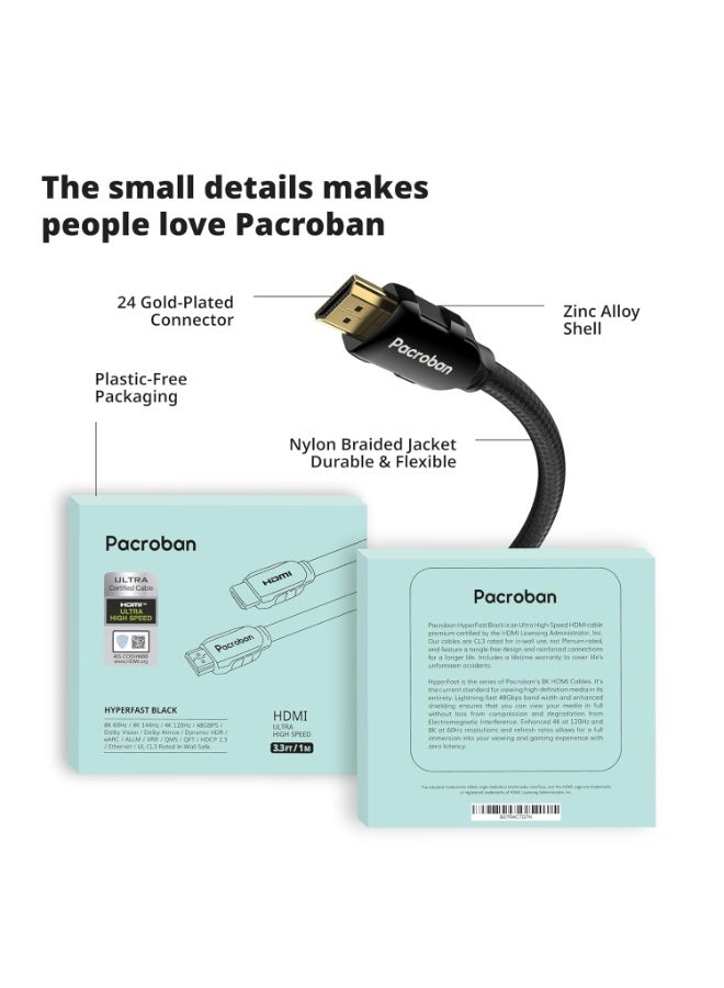 Pacroban 2M 8K Certified Braided HDMI 2.1 Cable Supporting 48Gbps Ultra High Speed, 8K 5K 4K 1080p@120Hz 60Hz, Dynamic HDR, Dolby Vision, Dolby Atmos - Image 2