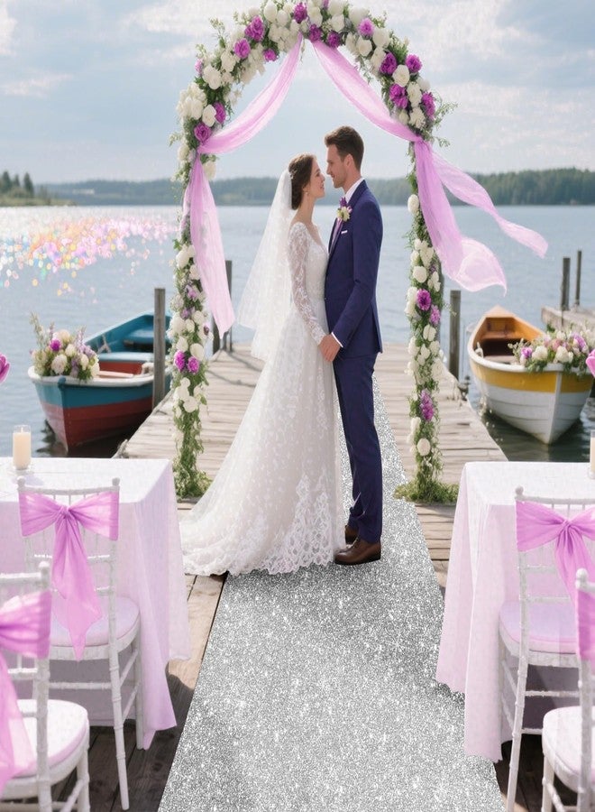 UBCGOTT Glitter Carpet Runner for Party -200 GSM Thickness Non-Woven Fabric Runner Rug with Adhesive Tape, Hollywood Carpet for Event, Aisle Runner for Wedding Ceremony (Glitter Silver, 2.6FTx15FT) - Image 2