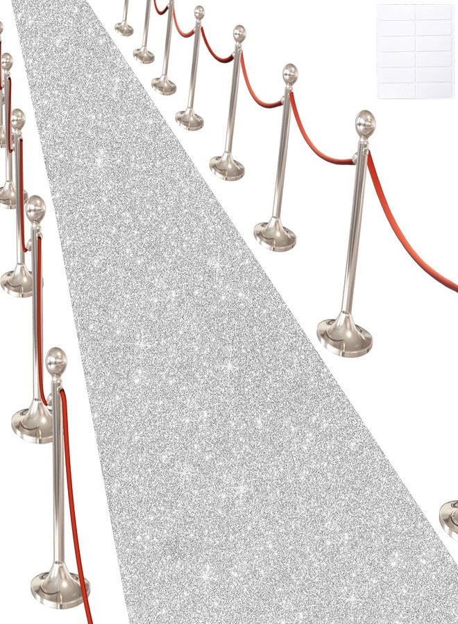 UBCGOTT Glitter Carpet Runner for Party -200 GSM Thickness Non-Woven Fabric Runner Rug with Adhesive Tape, Hollywood Carpet for Event, Aisle Runner for Wedding Ceremony (Glitter Silver, 2.6FTx15FT) - Image 1