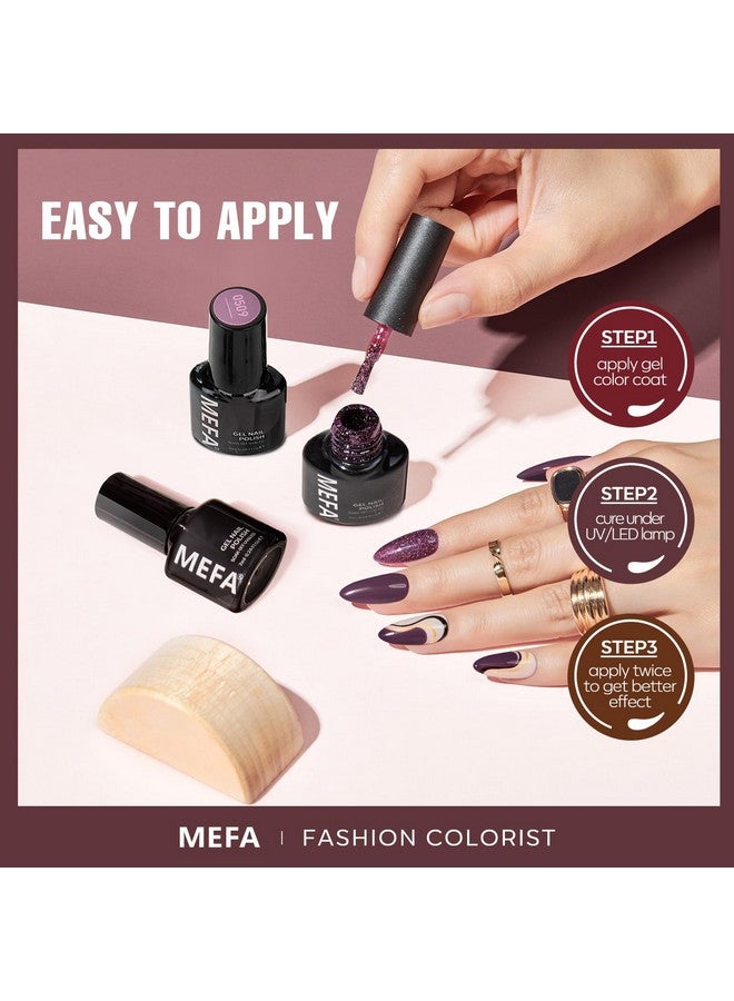 MEFA Gel Nail Polish Set, 12 Colors Burgundy Red Gel Polish Set Champagne Gold Glitter Nail Polish Gel Soak Off Dark Red Purple Shimmer Nude Brown Gel Nail Gifts for Women Girl DIY Salon Home Manicure - Image 5