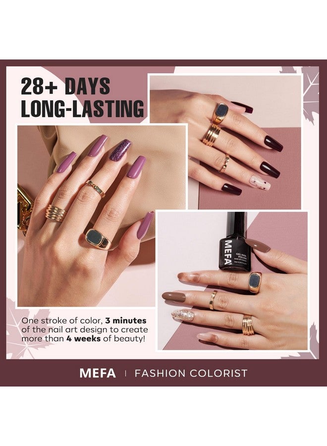 MEFA Gel Nail Polish Set, 12 Colors Burgundy Red Gel Polish Set Champagne Gold Glitter Nail Polish Gel Soak Off Dark Red Purple Shimmer Nude Brown Gel Nail Gifts for Women Girl DIY Salon Home Manicure - Image 3
