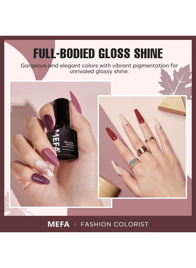 MEFA Gel Nail Polish Set, 12 Colors Burgundy Red Gel Polish Set Champagne Gold Glitter Nail Polish Gel Soak Off Dark Red Purple Shimmer Nude Brown Gel Nail Gifts for Women Girl DIY Salon Home Manicure - Image 4