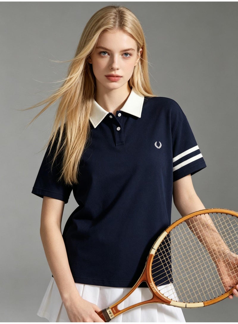 Fred Perry wheat ear LOGO contrast lapel Polo shirt for men and women with retro college style short-sleeved T-shirts for couples. - Image 2