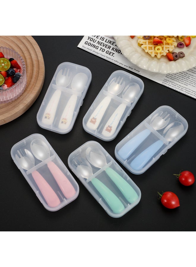 304 Stainless Steel Children's Cartoon Tableware Feeding Household Spoon Baby Food Supplement Tableware Spoon Fork Two-piece Set-Specifications:Pink Spoon Fork - Image 4