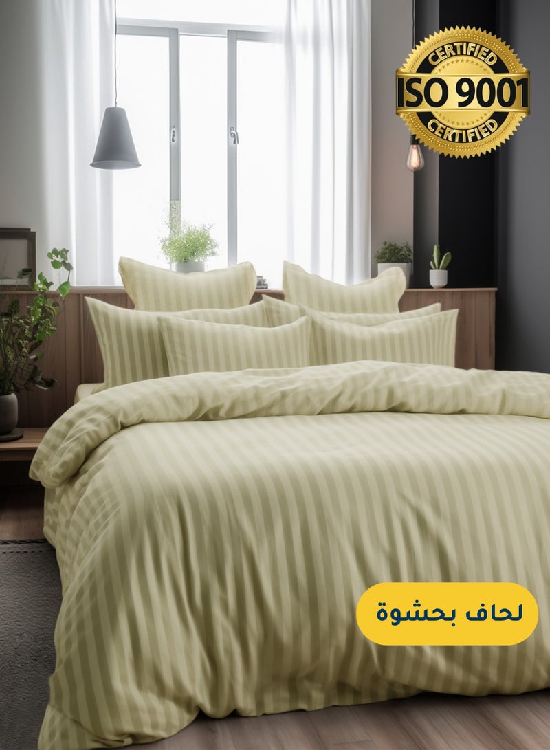 Master Home Textile Microfiber Hotel Comforter Sets, Fits 160 cm x 200 cm Size Bed, Duvet Filling Included, 5 Pcs Queen Size, Hotel Stripe Pattern - Image 1