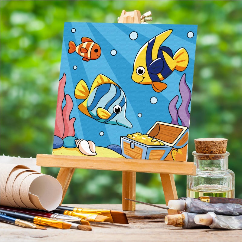 Anseal 12 Packs Pre Drawn Canvas to Paint, 4" X 4" Ocean Pre-Printed Paint Party, Pre Stretched Canvas Outline Painting Boards for Beginners, Party Favor - Image 2