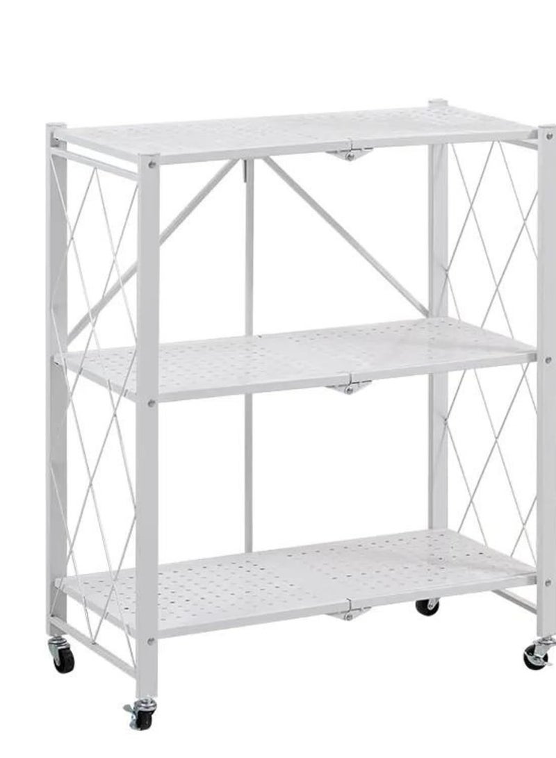 بلومنغ تايم وحدة رف تخزين قائم قابل للطي من 3 طبقات مع عجلة للمطبخ والمرآب وخزانة المنزل وأرفف المكتب شديدة التحمل - Image 1