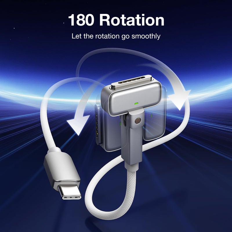 Hugener Magnetic 3 Rotating Cable USB-C 6.6FT Compatible with M4/M3/M2 MacBook Air Pro Charger, 140W Magnetic Safe 3 Cable for MacBook Air (13"/15" 2025/2024/2023/2022), Pro (16"/14" 2024/2023/2021) - Image 3