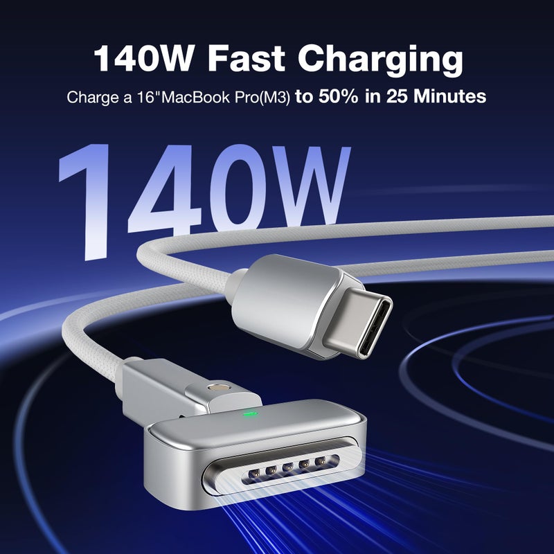 Hugener Magnetic 3 Rotating Cable USB-C 6.6FT Compatible with M4/M3/M2 MacBook Air Pro Charger, 140W Magnetic Safe 3 Cable for MacBook Air (13"/15" 2025/2024/2023/2022), Pro (16"/14" 2024/2023/2021) - Image 4