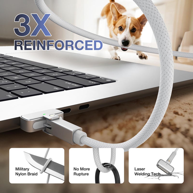 Hugener Magnetic 3 Rotating Cable USB-C 6.6FT Compatible with M4/M3/M2 MacBook Air Pro Charger, 140W Magnetic Safe 3 Cable for MacBook Air (13"/15" 2025/2024/2023/2022), Pro (16"/14" 2024/2023/2021) - Image 5