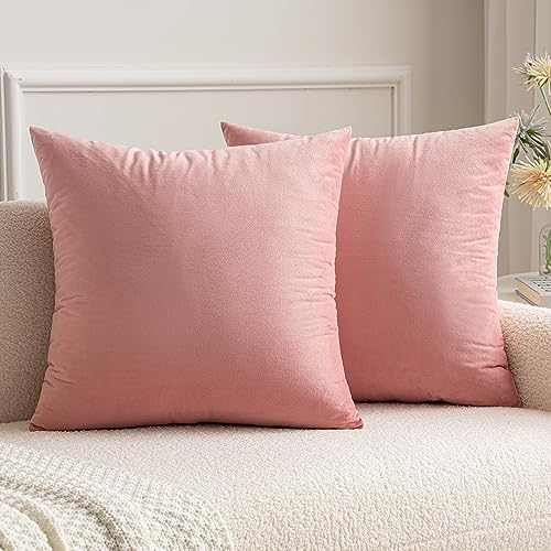 MIULEE Velvet Throw Pillow Covers 18x18 Inch Pack of 2 Dusty Pink Soft Solid Decorative Pillow Covers Cushion Cases Modern Luxury Valentines Home Decor for Spring Couch Sofa Bedroom Livingroom - Image 1
