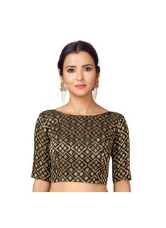 Studio Shringaar Studio Shringaar Women's Readymade Brocade Elbow Length Sleeves Saree Blouse (Black, 42)  - Image 1