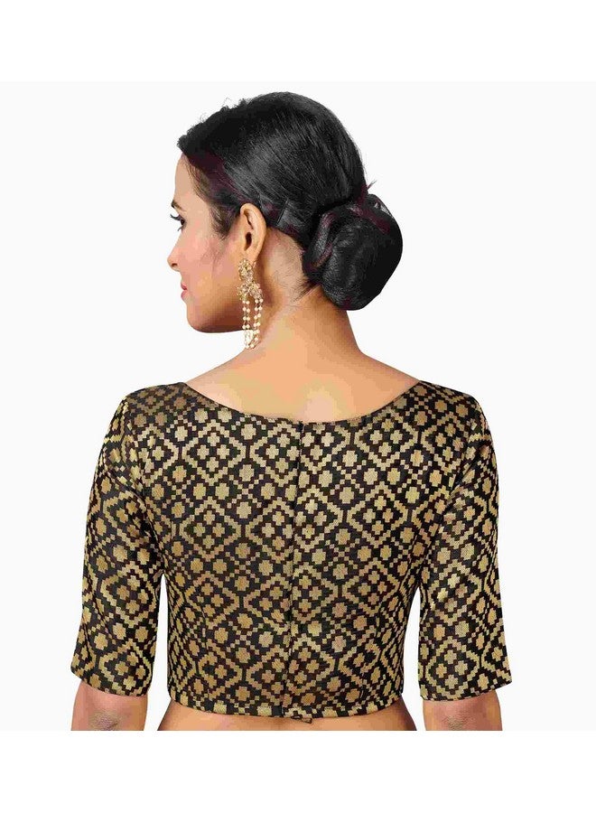 Studio Shringaar Women's Readymade Brocade Elbow Length Sleeves Saree Blouse (Black, 42) - Image 3