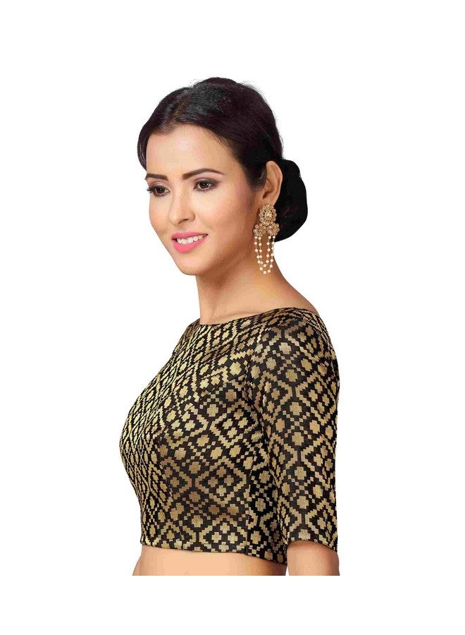 Studio Shringaar Women's Readymade Brocade Elbow Length Sleeves Saree Blouse (Black, 42) - Image 2