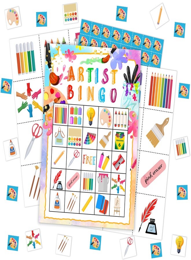 Mueddur Art Party Bingo Game Card, Artist Bingo Set for Art Lovers Adults Large Group, Painting Themed Birthday Party Supplies, Holiday Games for 24 Players -24 - Image 1