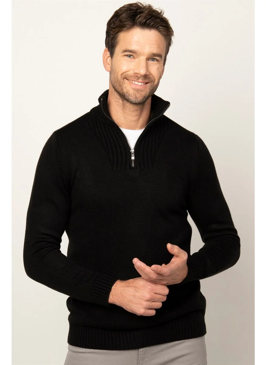 Tudors Slim Fit Narrow Cut Stand Collar Zippered Men's Sweater