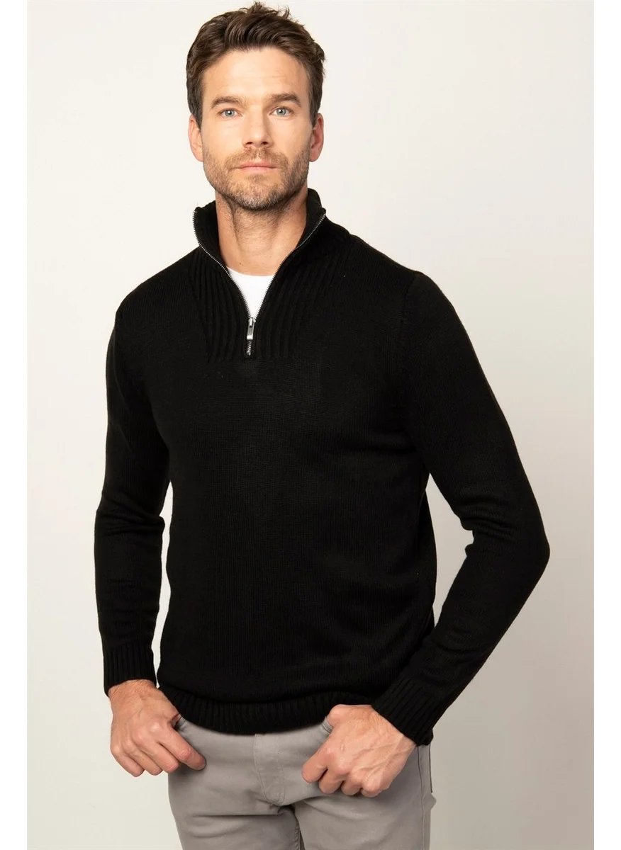 Tudors Slim Fit Narrow Cut Stand Collar Zippered Men's Sweater