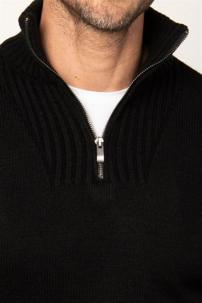 تودورس Slim Fit Narrow Cut Stand Collar Zippered Men's Sweater