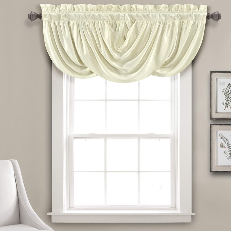 Lush Decor Lucia Elegant Waterfall Valance for Living Room Kitchen, and Bedroom, Soft Polyester Window Curtain, Single -Ivory (42"W x 18"L) - Image 2