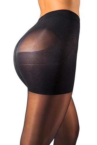 sofsy High-Waist Slimming & Shaping Tights for Women - Italian-Made 30 Denier Sheer Control Top Pantyhose | No-Roll, All-Day Support | Black - Medium - Image 3