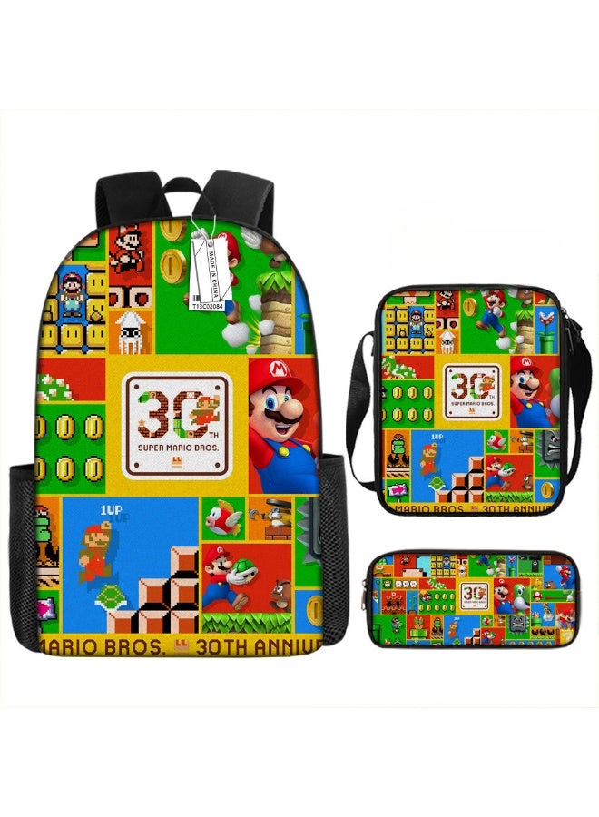Mario backpack pencil case satchel three-piece suit men and women leisure sports travel backpack student school backpack - Image 1