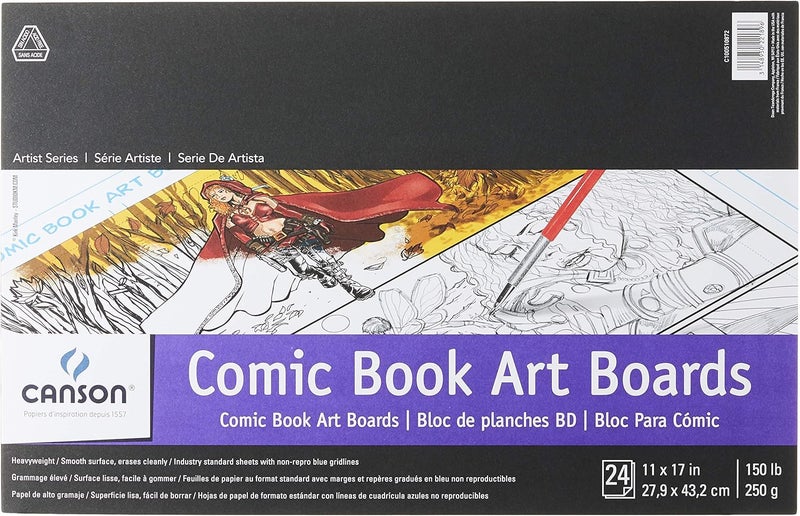 CANSON Canson Artist Series Comic Paper Art Board Foldover Pad 11x17 inches 24 Sheets 150lb250g  Artist Paper for Adults and Students  Colored Pencil Marker Ink Pen  - Image 1