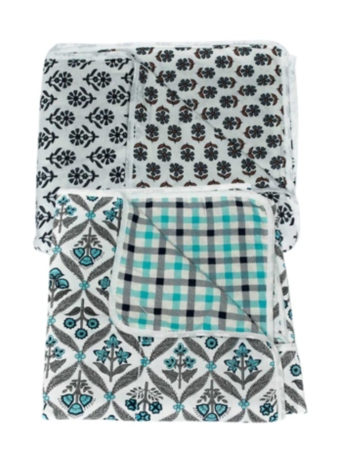 ecotattva Baby reversible Quilts khadi cotton  white floral and checkered patterns in white, grey, blue, and black - Image 1