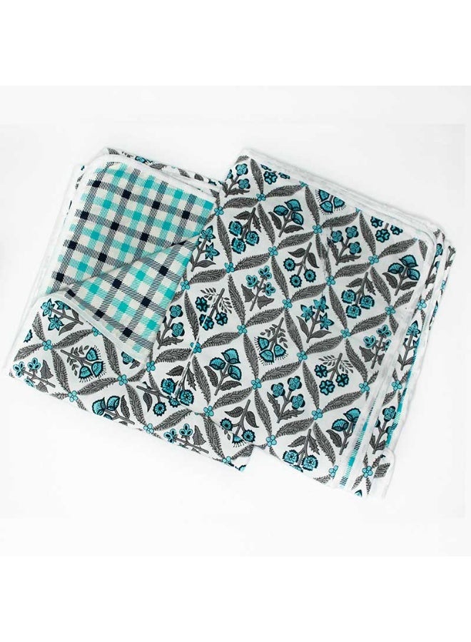 ecotattva Baby reversible Quilts khadi cotton  white floral and checkered patterns in white, grey, blue, and black - Image 2
