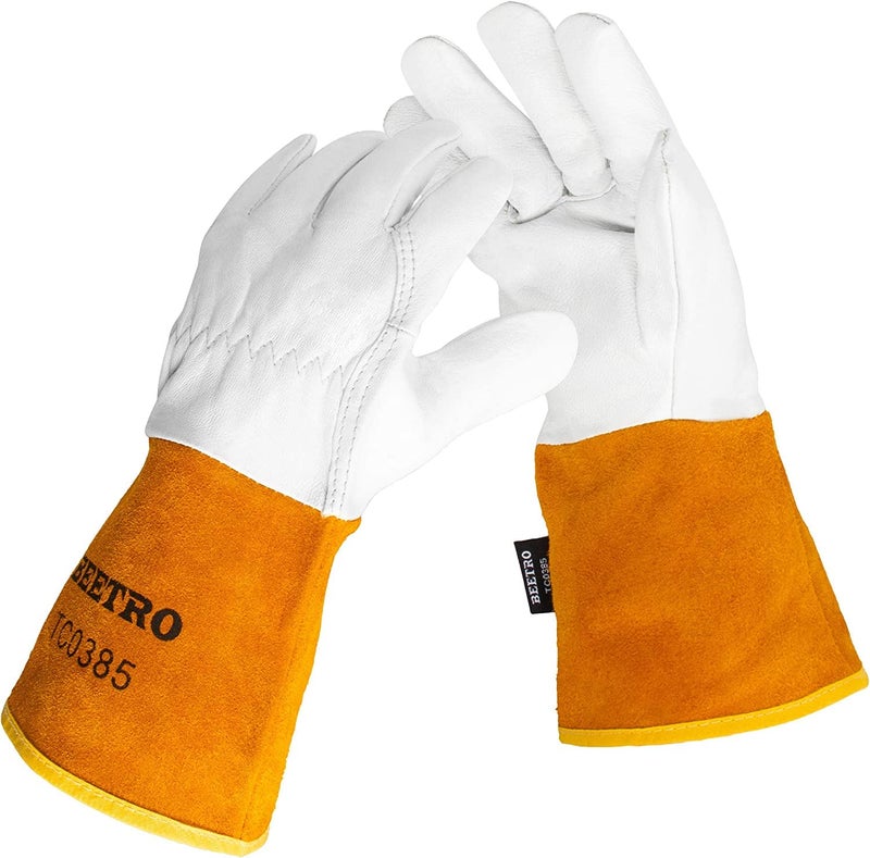 BEETRO Working Gloves 1 Pair Tig Welding Cowhide Split Leather HeatFire Resistant BBQWarehouseHeavy DutyAnimal Handling Glove Extremely Soft and Flexible