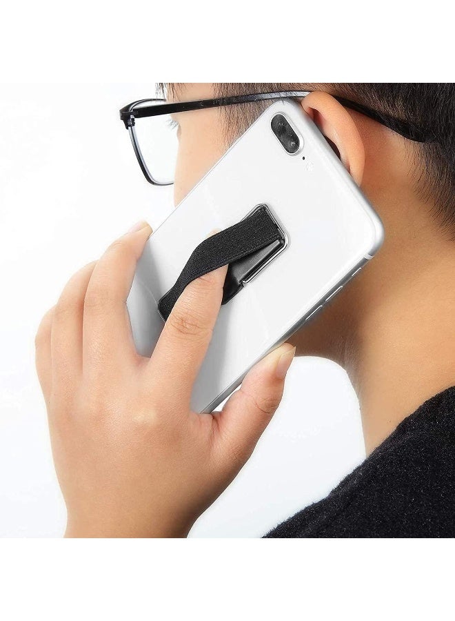 YD Finger Strap Phone Holder 4-Pack, Elastic Finger Grip with Stand for Smartphones & Small Tablets (Black, Silver) - Image 3