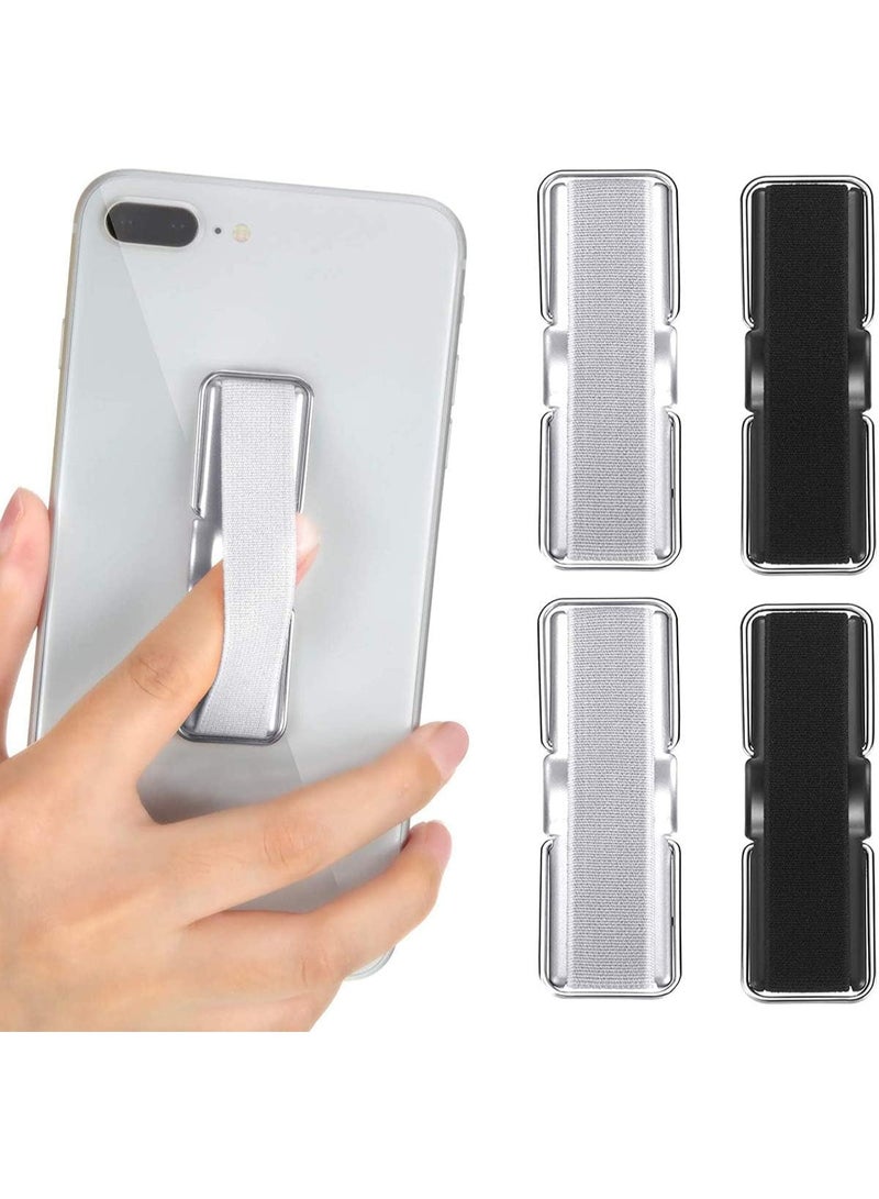 YD Finger Strap Phone Holder 4-Pack, Elastic Finger Grip with Stand for Smartphones & Small Tablets (Black, Silver) - Image 1