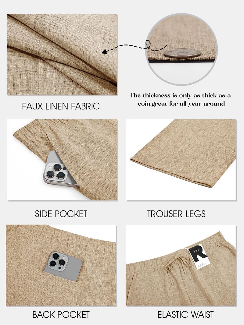 Runcati Mens Casual Linen Pants Elastic Waist Drawstring Summer Beach Pants Lightweight Loose Fit Yoga Trousers - Image 5