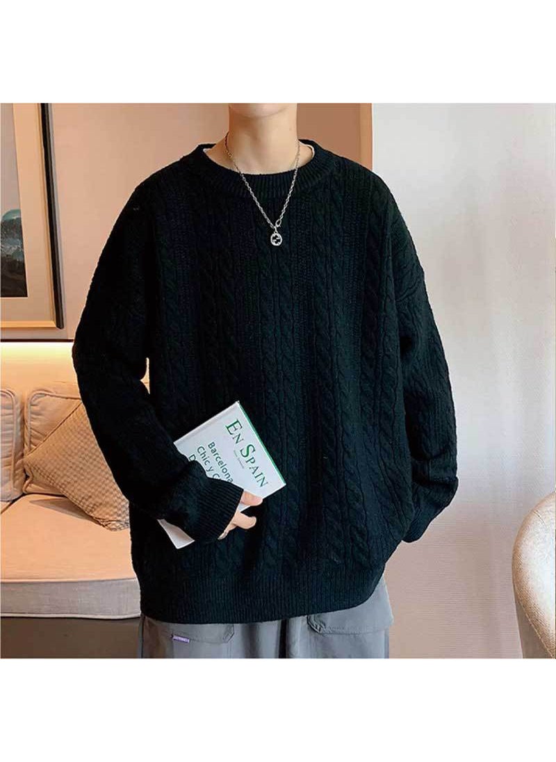 Generic Mens Loose-Fit Vintage Thickened Casual Knit Sweater Round Neck Pullover Hong Kong Style Fall Winter Fashion Trendy Knitwear Brown  - Image 2