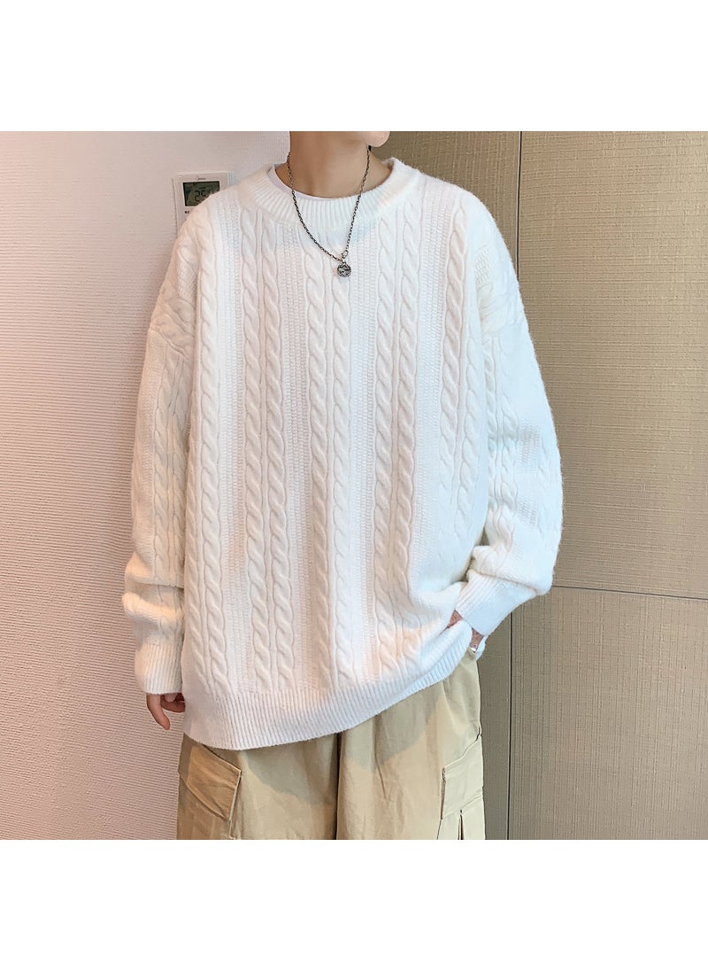 Generic Mens Loose-Fit Vintage Thickened Casual Knit Sweater Round Neck Pullover Hong Kong Style Fall Winter Fashion Trendy Knitwear Brown  - Image 4