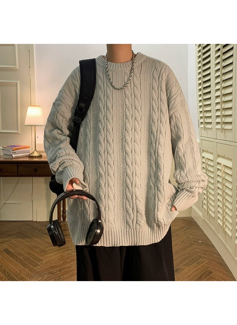 Generic Mens Loose-Fit Vintage Thickened Casual Knit Sweater Round Neck Pullover Hong Kong Style Fall Winter Fashion Trendy Knitwear Brown  - Image 3