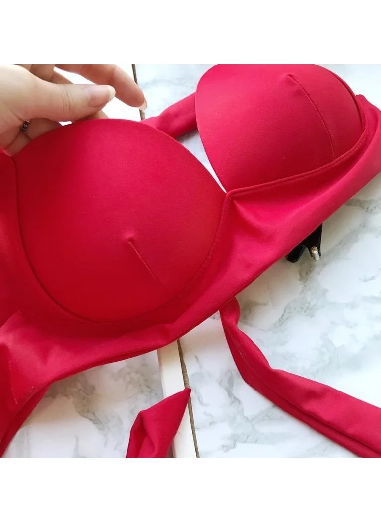 Angelsin Red High Waist Bikini Set