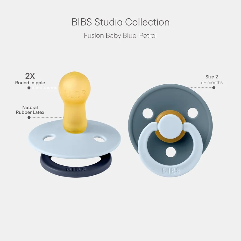 BIBS BIBS Studio Colour Pacifier 2-Pack - Baby Blue & Petrol