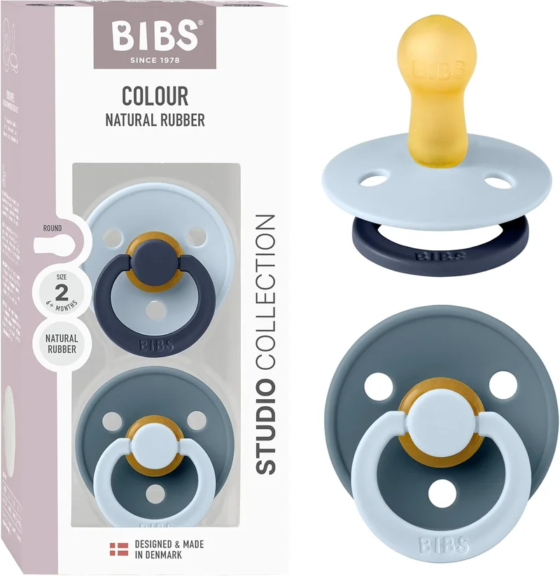 BIBS BIBS Studio Colour Pacifier 2-Pack - Baby Blue & Petrol