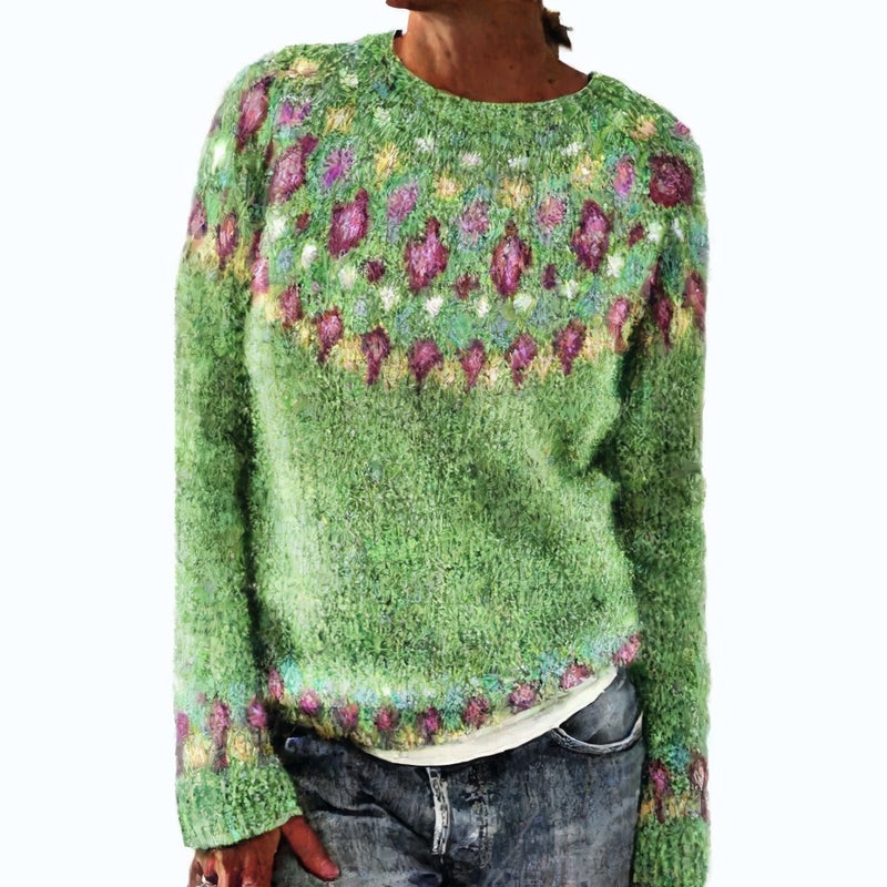 Women's Round Neck Loose Fit Color Block Pullover Knit Sweater - Image 4