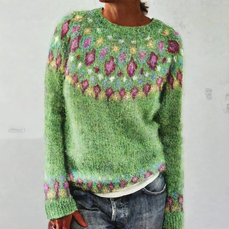 Women's Round Neck Loose Fit Color Block Pullover Knit Sweater - Image 3
