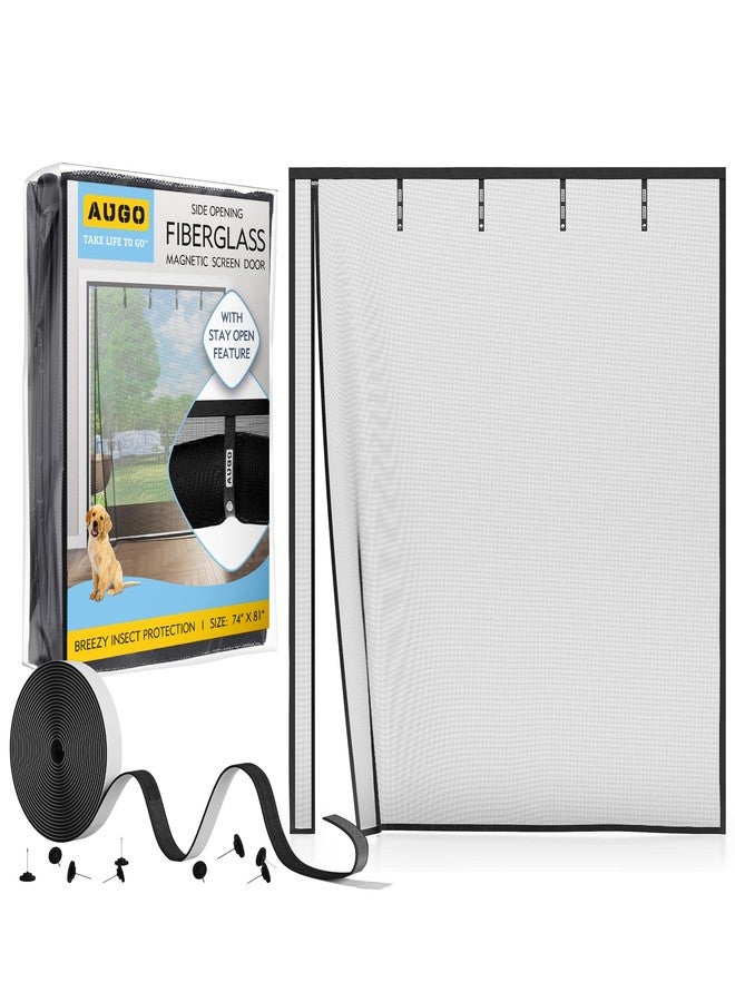 AUGO Fiberglass Magnetic Screen Door Reversible Left Right Side Opening - Self Sealing, Heavy Duty, Hands Free, Keeps Bugs Out - Pet and Kid Friendly - Patent Pending Keep Open Feature - 74” x 81” - Image 1