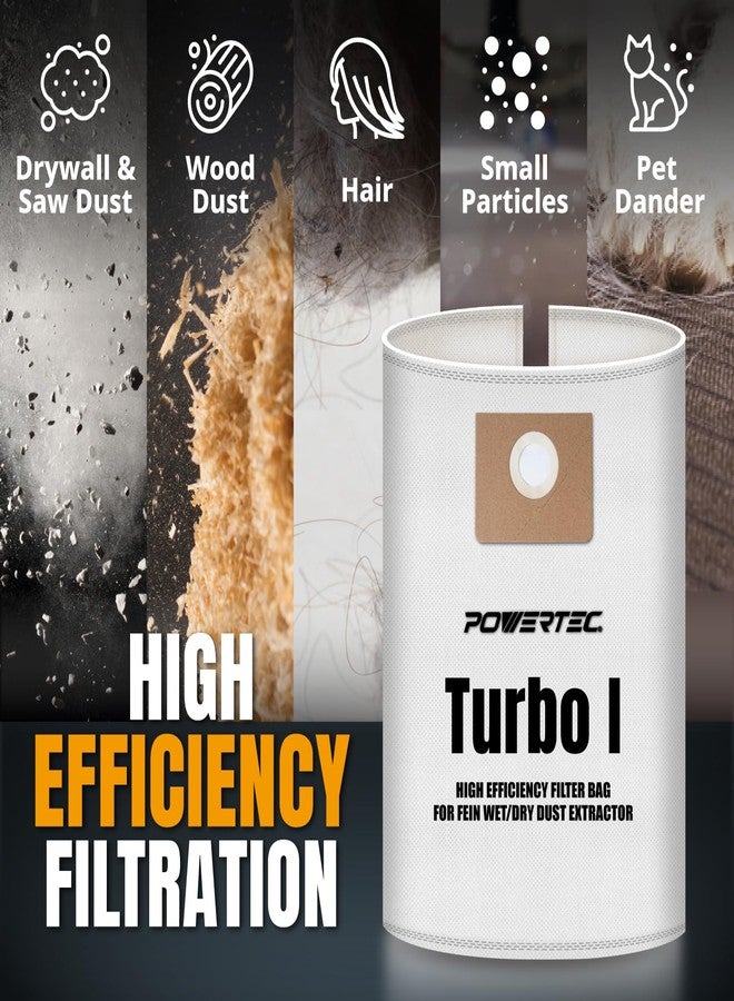 باورتيك أكياس فلتر الصوف POWERTEC Turbo I، 9-20-27، عبوة من 5 قطع، لجهاز شفط الغبار الرطب/الجاف Fein Dustex 25 لتر، لـ Fein 31345061010، أكياس استبدال المكنسة الكهربائية، أكياس الفلتر، أكياس الغبار (75041) - Image 5