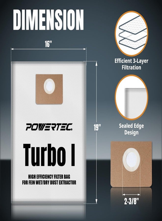 باورتيك أكياس فلتر الصوف POWERTEC Turbo I، 9-20-27، عبوة من 5 قطع، لجهاز شفط الغبار الرطب/الجاف Fein Dustex 25 لتر، لـ Fein 31345061010، أكياس استبدال المكنسة الكهربائية، أكياس الفلتر، أكياس الغبار (75041) - Image 2