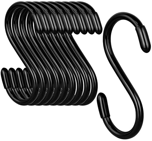 DINGEE 3 Inch Vinyl Coated S Hook,S Hooks for Hanging Plants ,10 Pack Non Slip Heavy Duty S Hooks ,Small Rubber Coated Steel Metal Black Closet S Hook for Hanging Jeans Plants Jewelry Pot Pan Cups Towels - Image 1