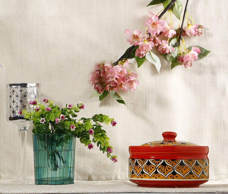 Caffeine Ceramic Handmade Orange Morocco Serving Donga with lid Set of 3 1 large 1 medium 1 small - Image 3