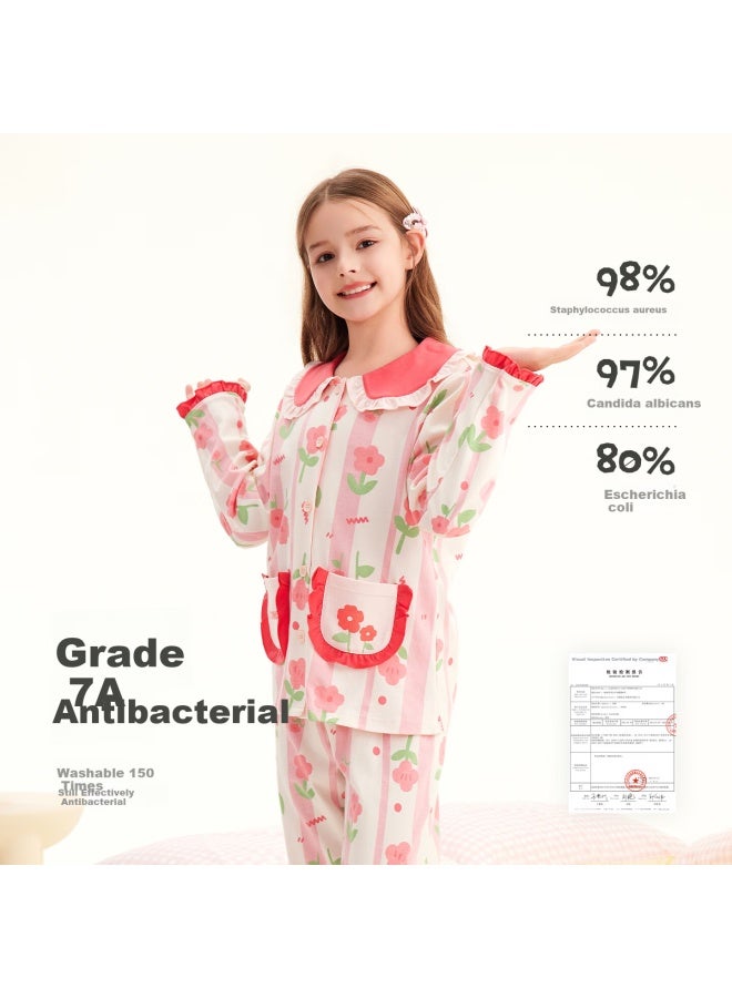 Deesha 60s High-count High-density Girls' Class A 100% Cotton Cardigan Pajama Set Spring Autumn Sweet Long Sleeve Homewear - Image 1