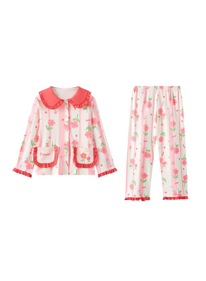 Deesha 60s High-count High-density Girls' Class A 100% Cotton Cardigan Pajama Set Spring Autumn Sweet Long Sleeve Homewear - Image 4