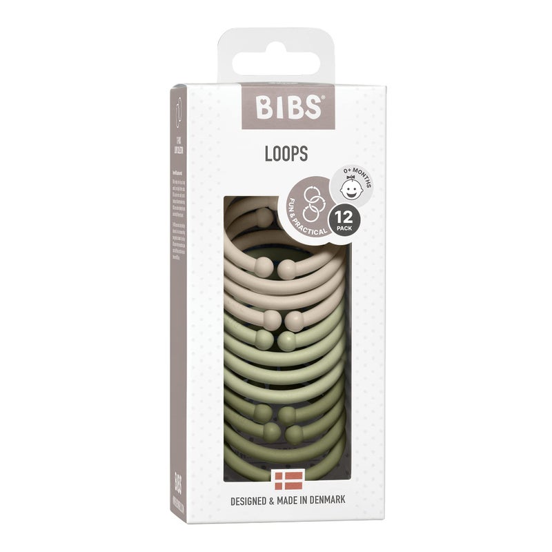 BIBS Loops 12-Pack, BPA Free, Made in Denmark. Polypropylene, Vanilla/Sage/Olive - Image 2