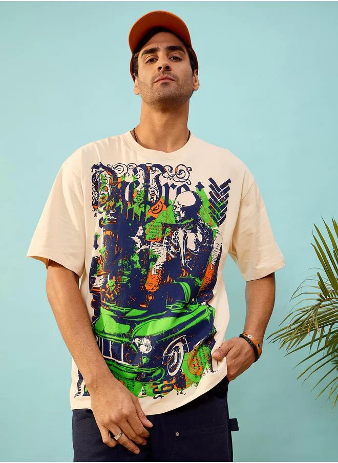 ماسكلن ساسافراس Car Graphic Print Oversized T-Shirt by Styli